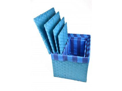 Sada 4 úložných boxů s víkem modrých (rozměry boxu Sada  30x43x32|28x40x29|26x36x25|24x32x21)