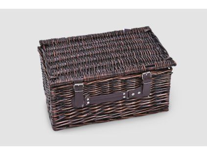 Hnědý proutěný piknikový koš pro 2 – 40 x 30 cm pohled na zavírání na přední straně