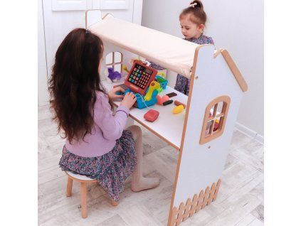 Schreibtisch für Kinder Haus mit Vordach - naturfarbe