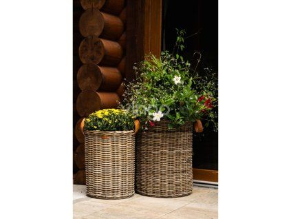 Großer Rattan-Aufbewahrungskorb mit Kunststoffeinsatz, rund - grau