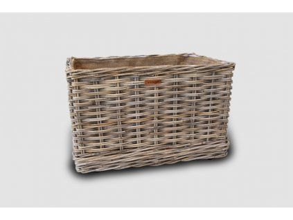 Rattan-Holzkorb auf Rädern, rechteckig - grau