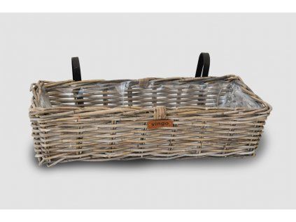 Hängender Rattan-Blumenkasten für den Balkon – grau