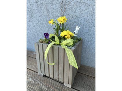 Rechteckiger Holzkasten mit Kunststoffeinsatz – grau, 25x25x25