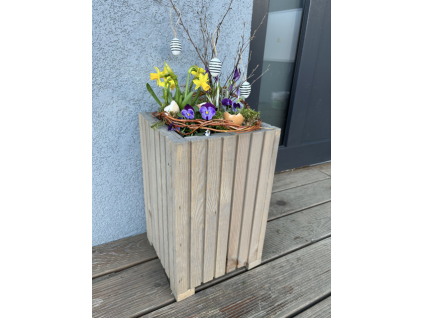 Höherer rechteckiger Holz-Blumenkasten mit Kunststoffeinsatz – grau, 25 x 25 x 40