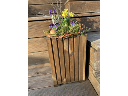 Höherer rechteckiger Holz-Blumenkasten mit Kunststoffeinsatz – braun, 25x25x40