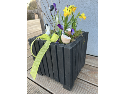 Rechteckiger Holzkasten mit Kunststoffeinsatz - schwarz, 25x25x25