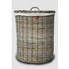 Rattan-Wäschekorb mit Deckel, rund - grau