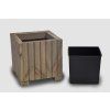 Rechteckiger Holzkasten mit Kunststoffeinsatz – grau, 25x25x25